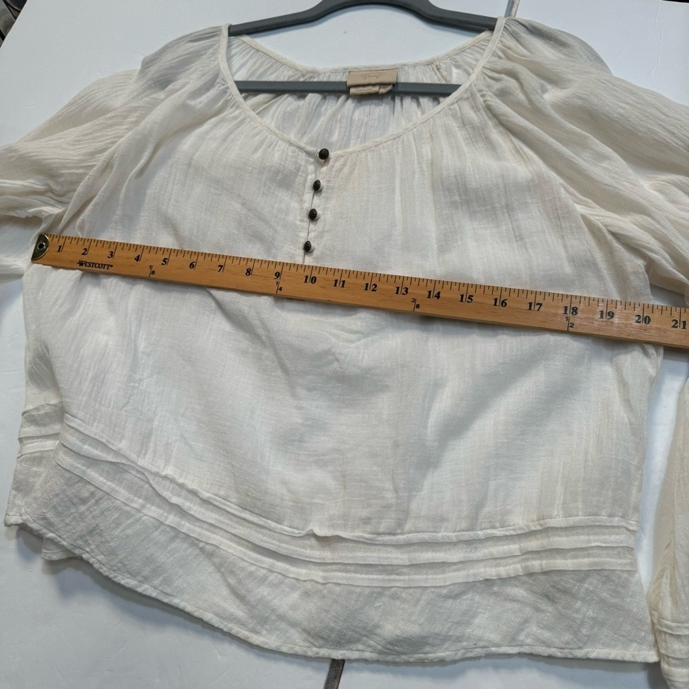 anthropologie cream gauze balloon longsleeve blouse boho slubbed cotton small - Picture 11 of 13